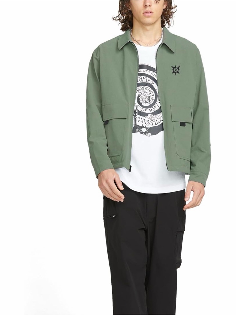 Volcom Men's TT Sense Light Olive Green Lightweight Reversible Zip Jacket